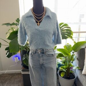 Fuzzy Blue Sweater Top